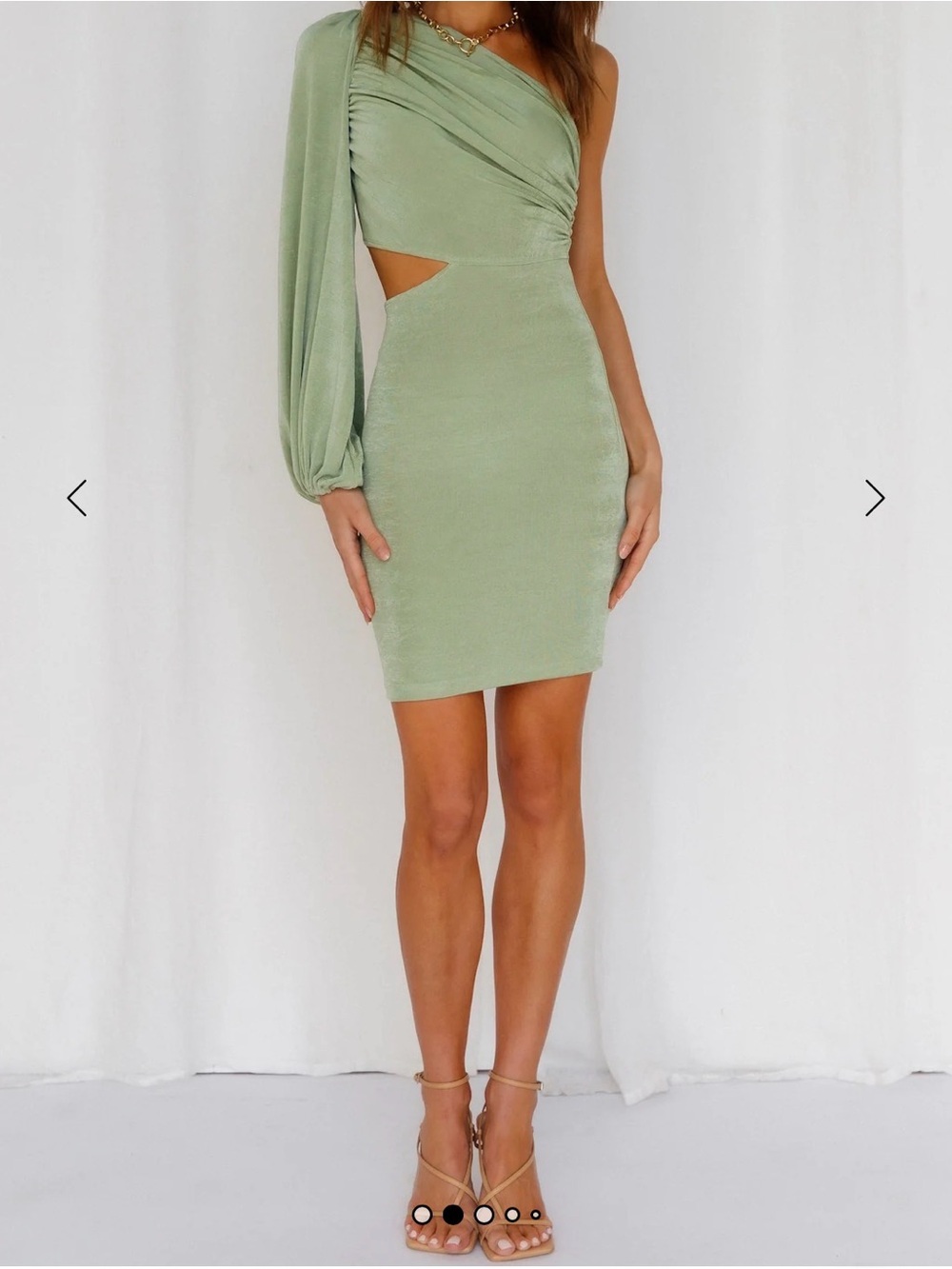 Hello Molly Green One-Shoulder Ruched Mini Dress Size M
